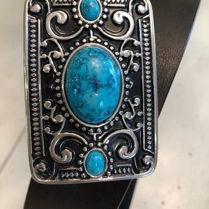 Esprit Accessories - ESPIRIT brown belt with silver plate & blue stones Esprit Accessories - ESPIRIT brown belt with silver plate & blue stones